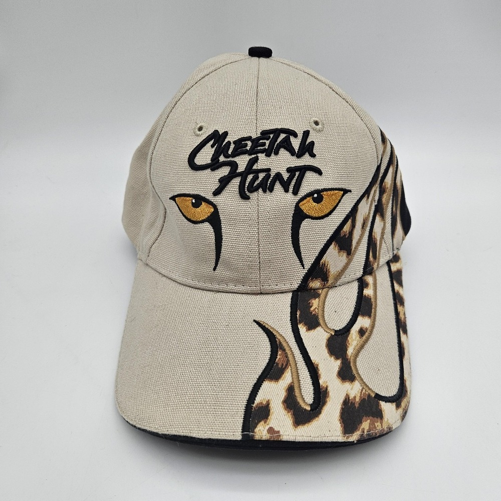 Cheetah Hunt Hat Cap Strap Back Tan Black Busch Gardens Roller Coaster Mens